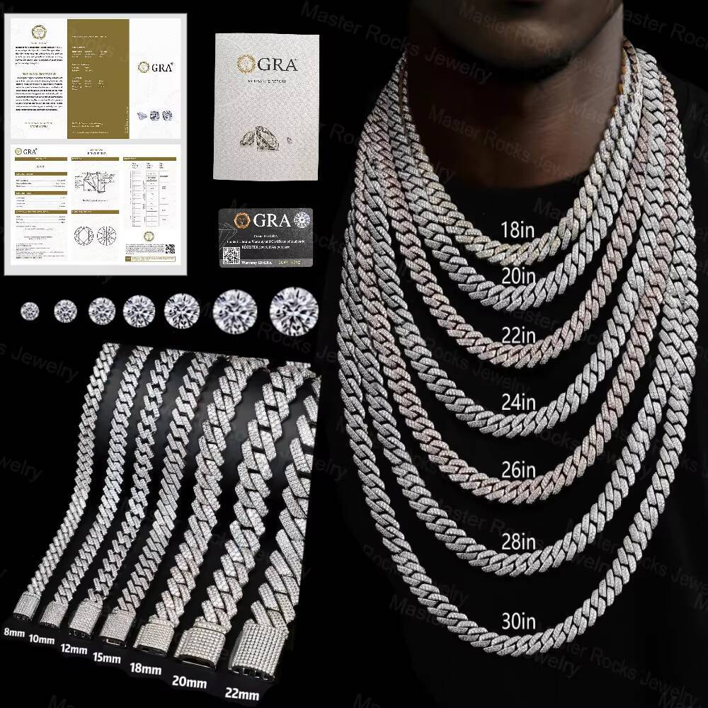 18K Gold Plated Cuban Link Chain Plain Necklace 20MM Custom Rapper Men Hip Hop Plain Gold Moissanite Chain