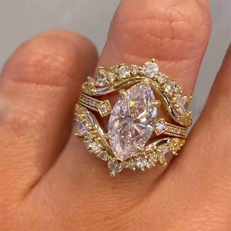 Huitan Gorgeous Marquise Cut Ring for Women 3PcSet Elegant Accessories Female Finger Jewelry Wedding Ceremony Party 260409 - view 5