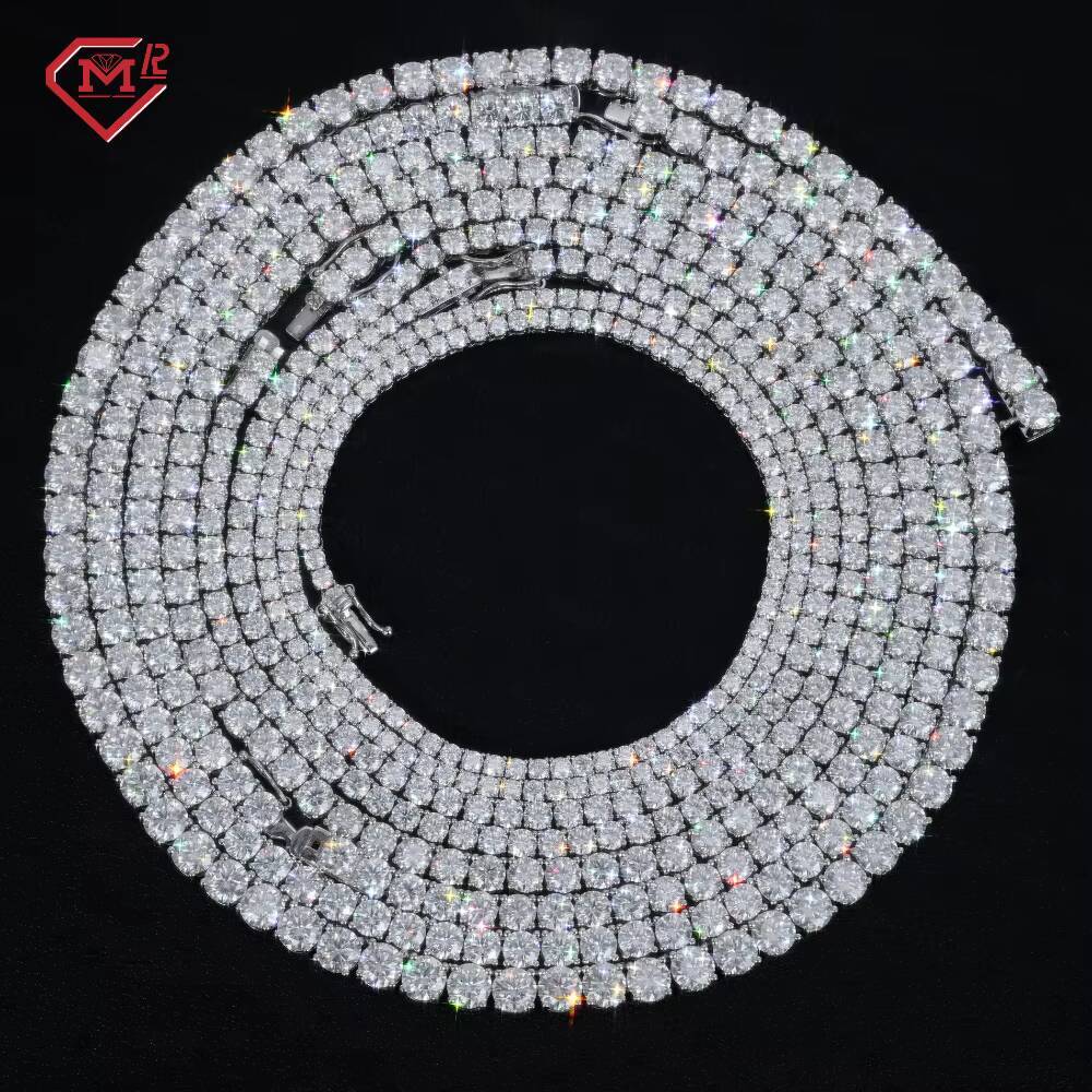 Local Stock 3MM 4MM Moissanite Tennis Chain Hiphop Jewelry 925 Silver Vvs Moissanite Tennis Necklaces