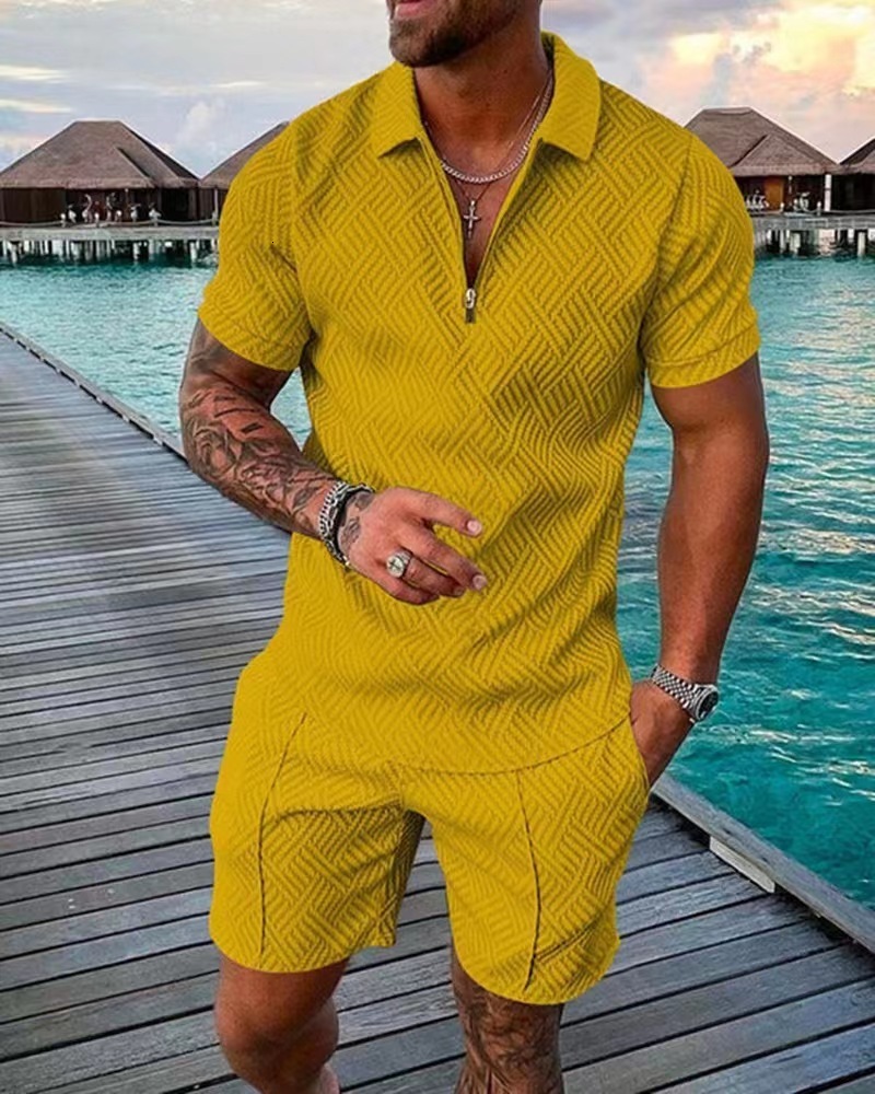 New Mens Printed Polo Shirt Set Turn-down Collar Short Sleeve Pullover Casual Mens T-shirt