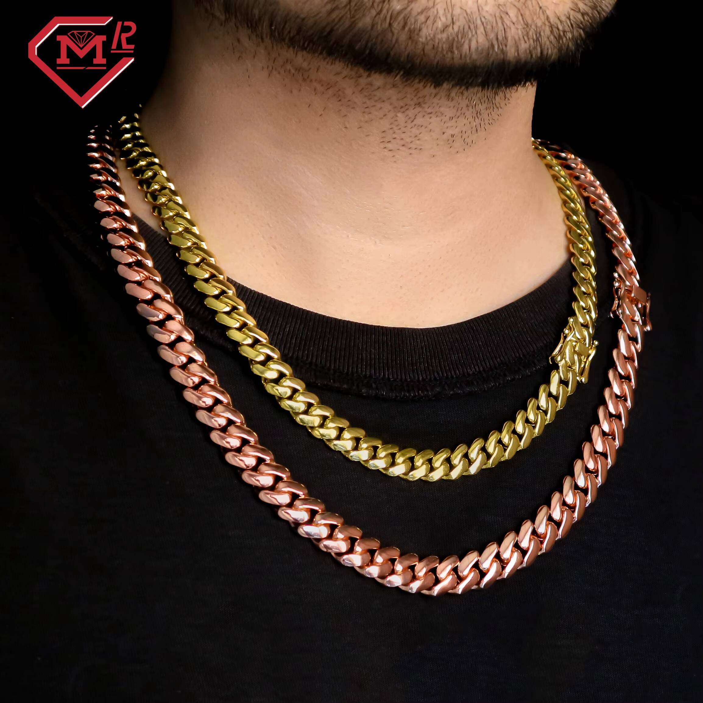 Hip Hop Moissanite Cuban Chain Plain Rose Gold Plated S925 Custom Clasp Elegant Vvs Cuban Link Chain