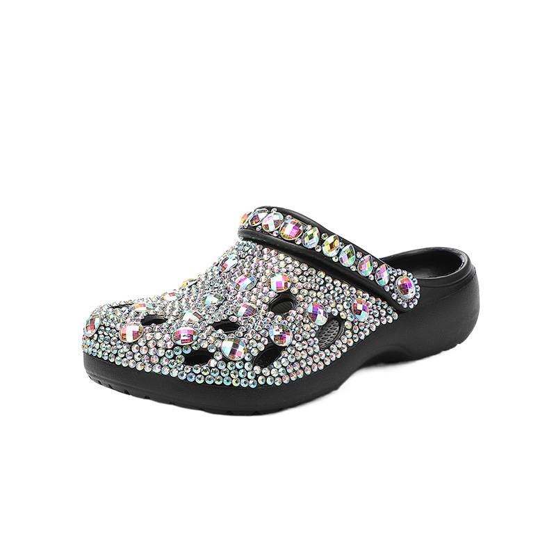 Women Bling Rhinestone Clogs, Sparkly Diamond Glitter Backless Slip On Casual Garden Beach Mule Slippers