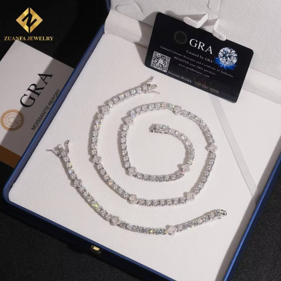 Hot Sale Luxury 5mm Four Leaf Clover Moissanite 925 Silver Moissanite Tennis Chain Pass Diamond Tester with GRA Diamond Necklace