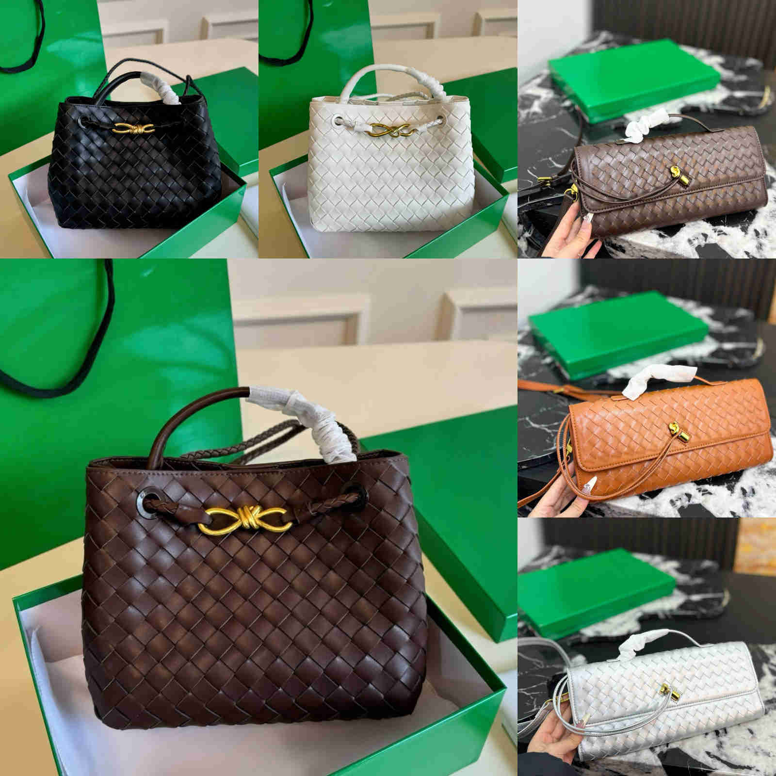 Evening Bags 2026 Designer New Andiamo Original Leather Bags Top Woven clutch bags Portable Single Shoulder Crossbody Official Document Tote Bags