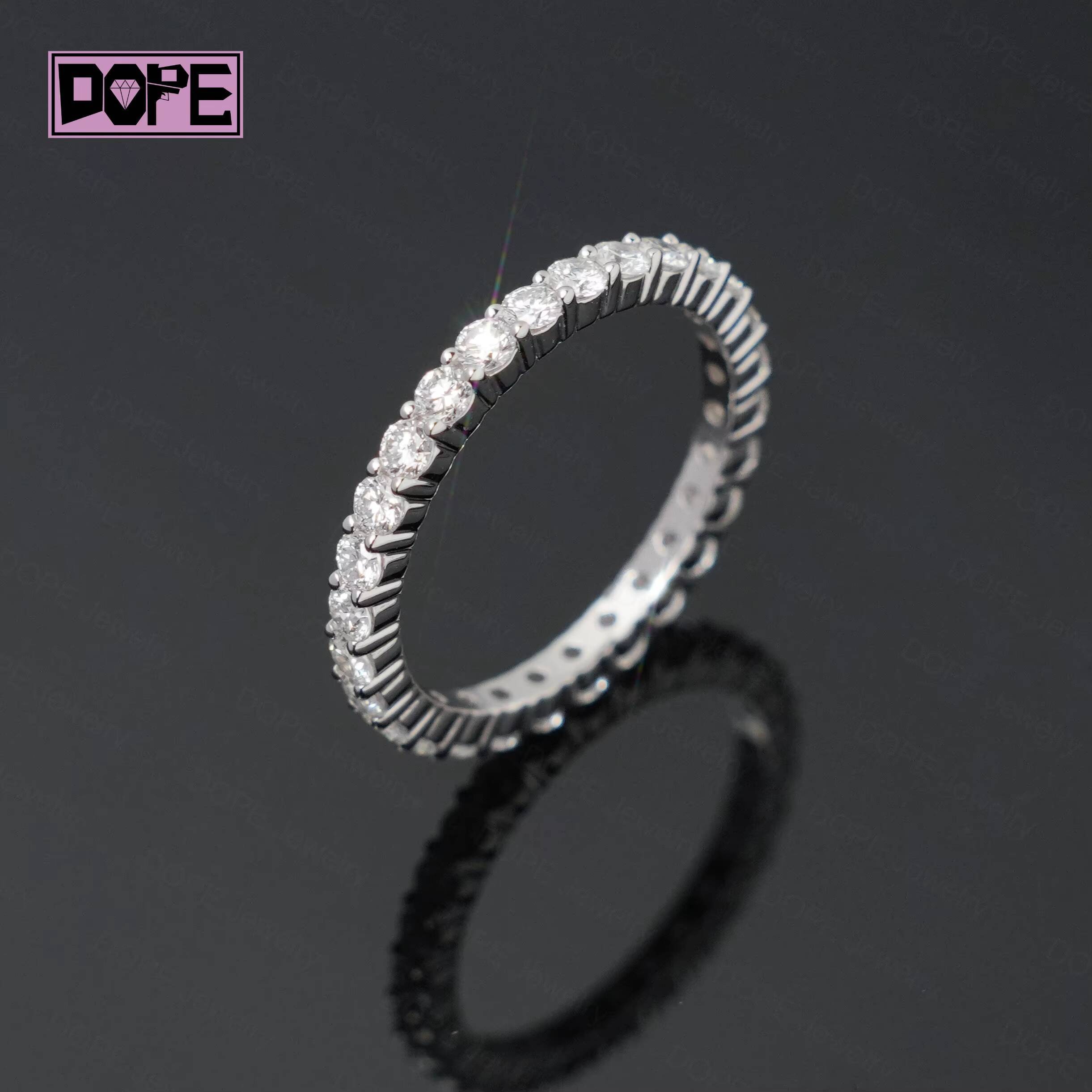 IGI Certificate 2mm Lab Grown Diamond Ring 925 Silver 14K White Gold Plated Full Eternity Band HPHT CVD Wedding Ring