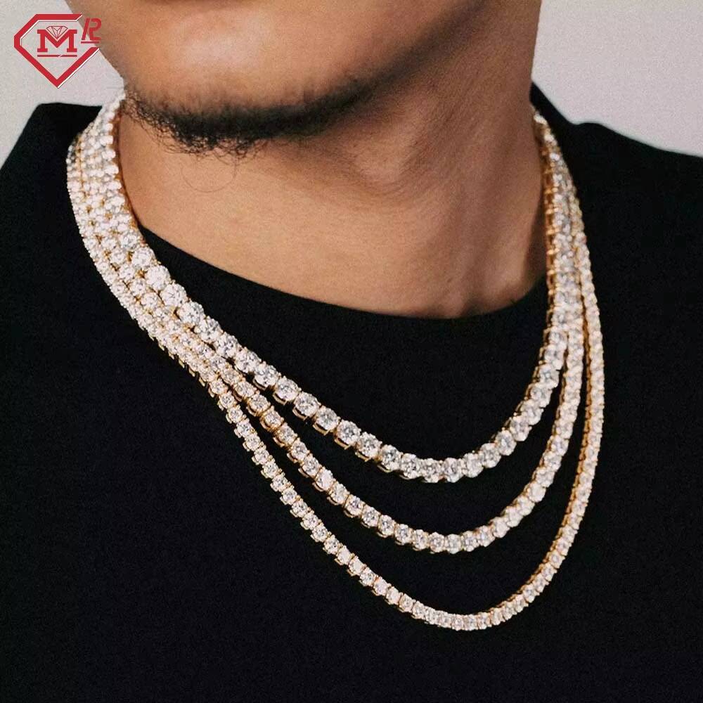 Wholesale Hiphop Tennis Necklaces Iced Out White Gold Rose Gold Plated S925 Moissanite Tennis Chain