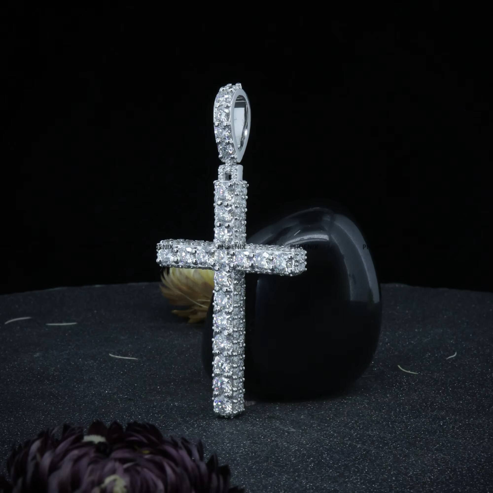 Moissanite Diamond Round Brilliant Cut Cross Pendant Rapper Style 925 Sterling Silver Hip Hop Jewelry by Phoenix Enterprise