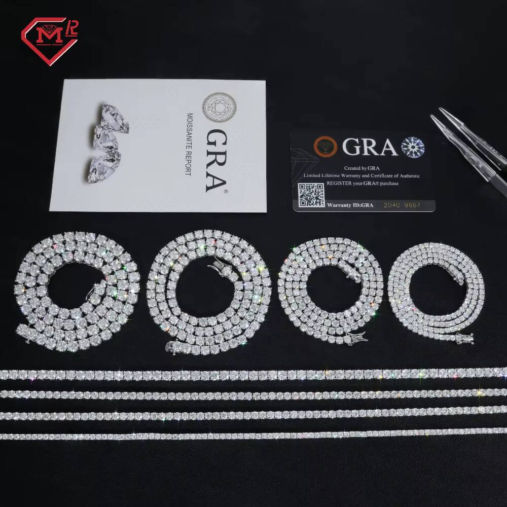 Local Stock 3MM 4MM Moissanite Tennis Chain Hiphop Jewelry 925 Silver Vvs Moissanite Tennis Necklaces