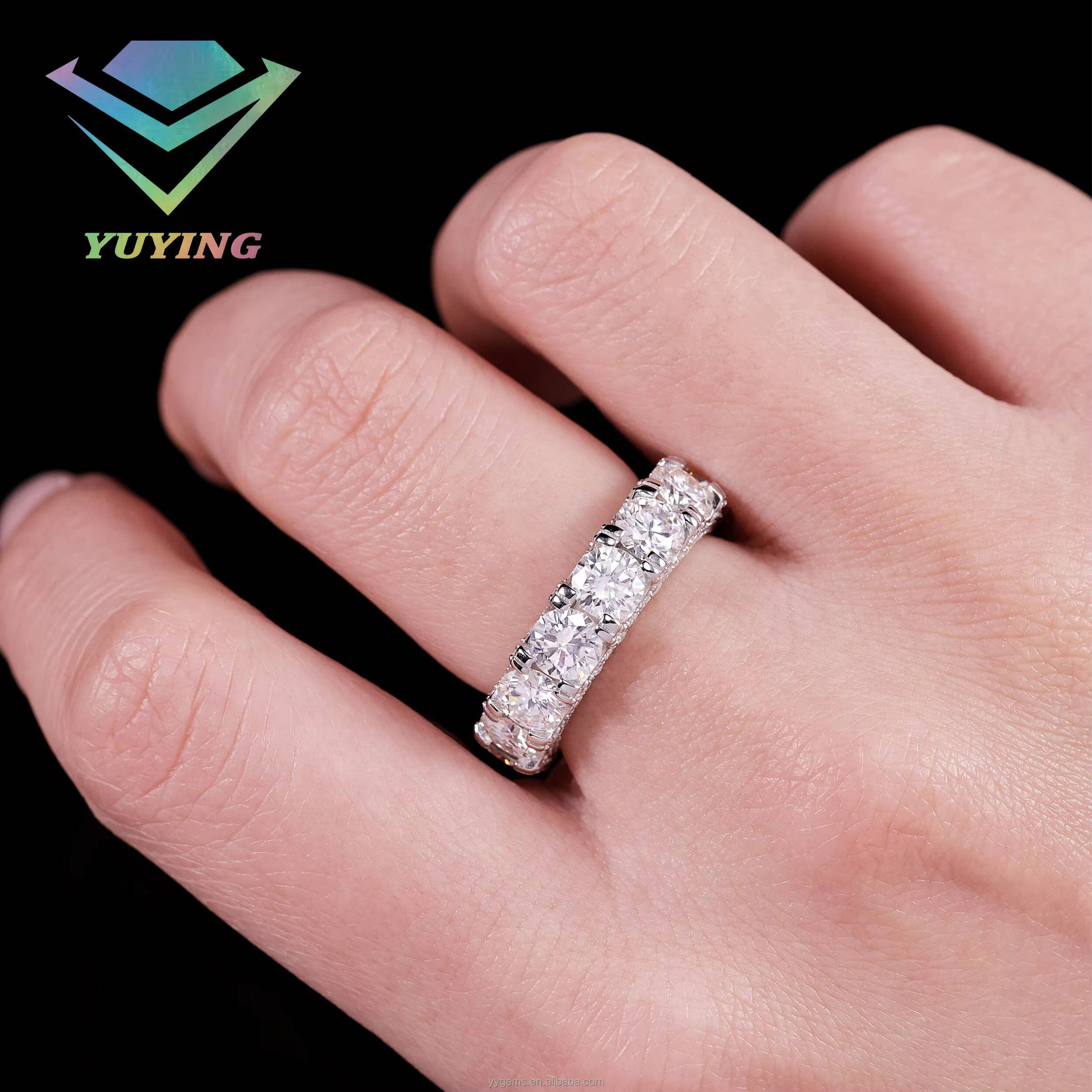 Hip Hop 18K Gold Plated S925 Silver Tennis Ring Pointer Ring VVS Diamond Fully Iced Out Moissanite Men Ring