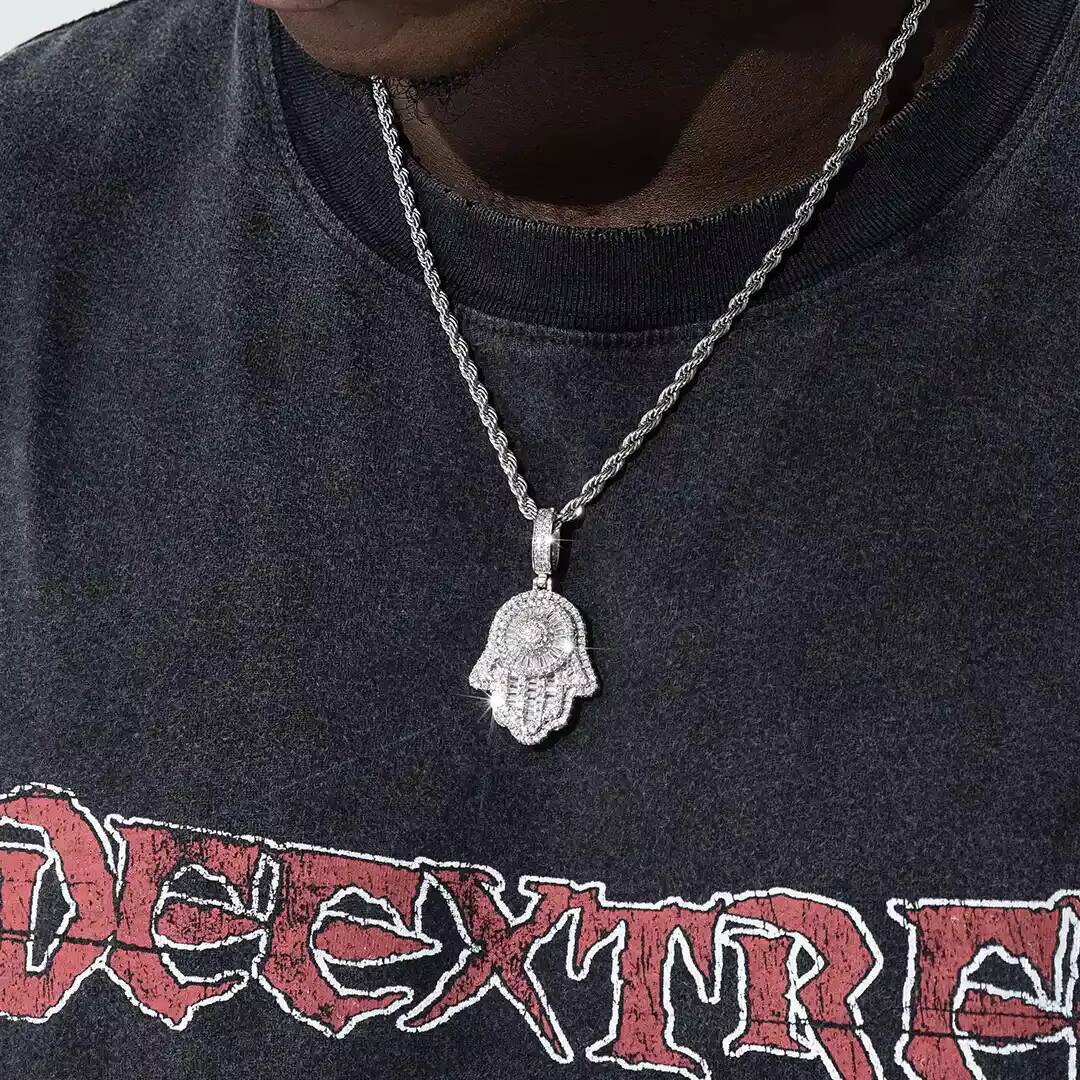 Religious Mossanite Pendant 925 Silver Iced Out Hamsa Charm VVS Diamonds Custom Moissanite Pendant