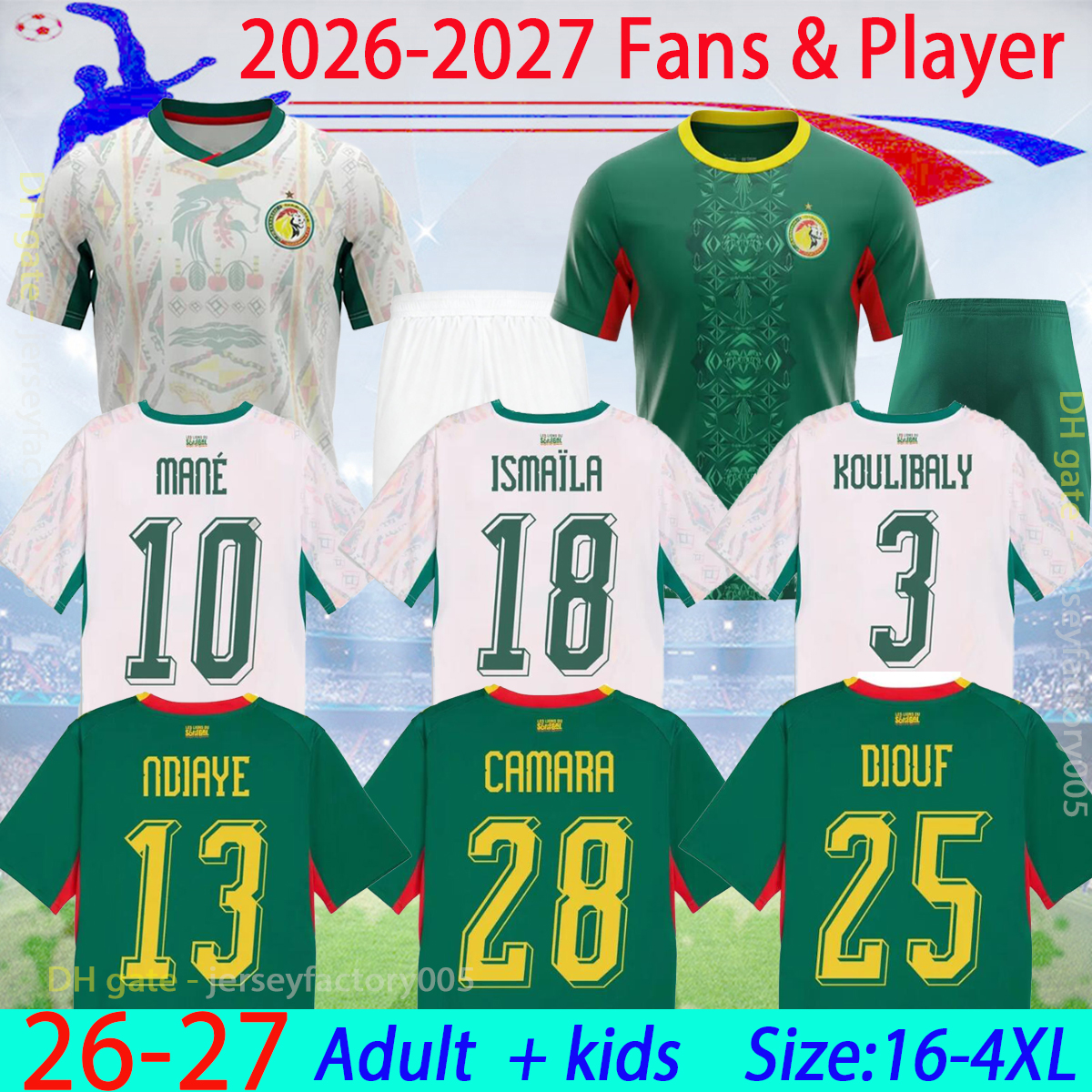 2026 Senegal soccer jerseys MANE N.JACKSON KOULIBALY GUEYE NIAKHATE P.M.SARR SABALY MENDY 26 27 Version football shirt kids kit