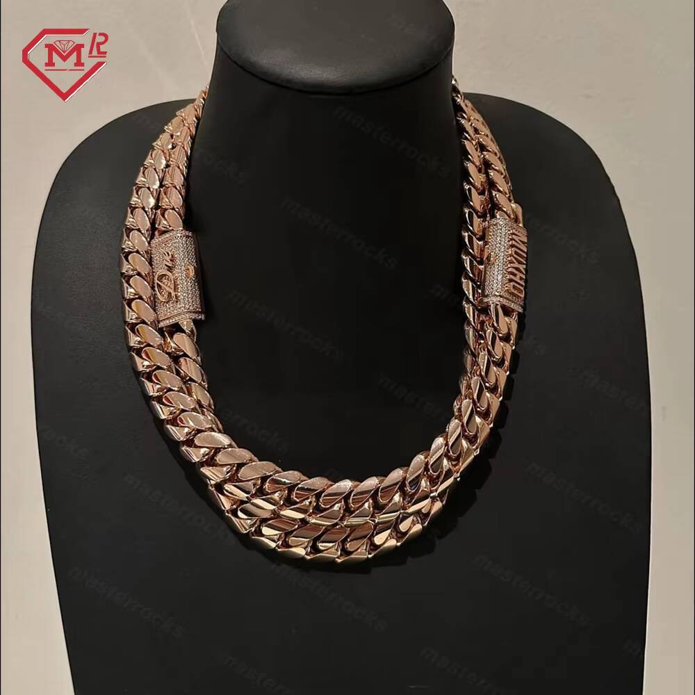 Iced Out Custom Moissanite Clasp 20mm Solid 925 Silver Plain Hip Hop Miami Cuban Chain for Men