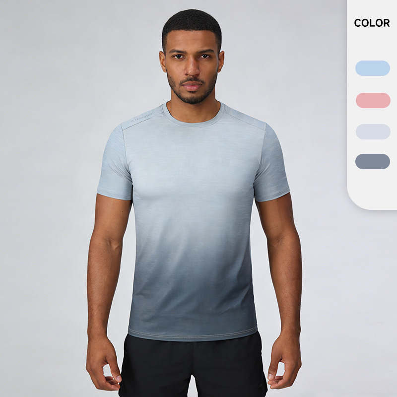 2026 Outdoor Sports Fitness Mens T-Shirt Summer Round Neck Running Top Quick-Dry Gradient Short Sleeve 260418
