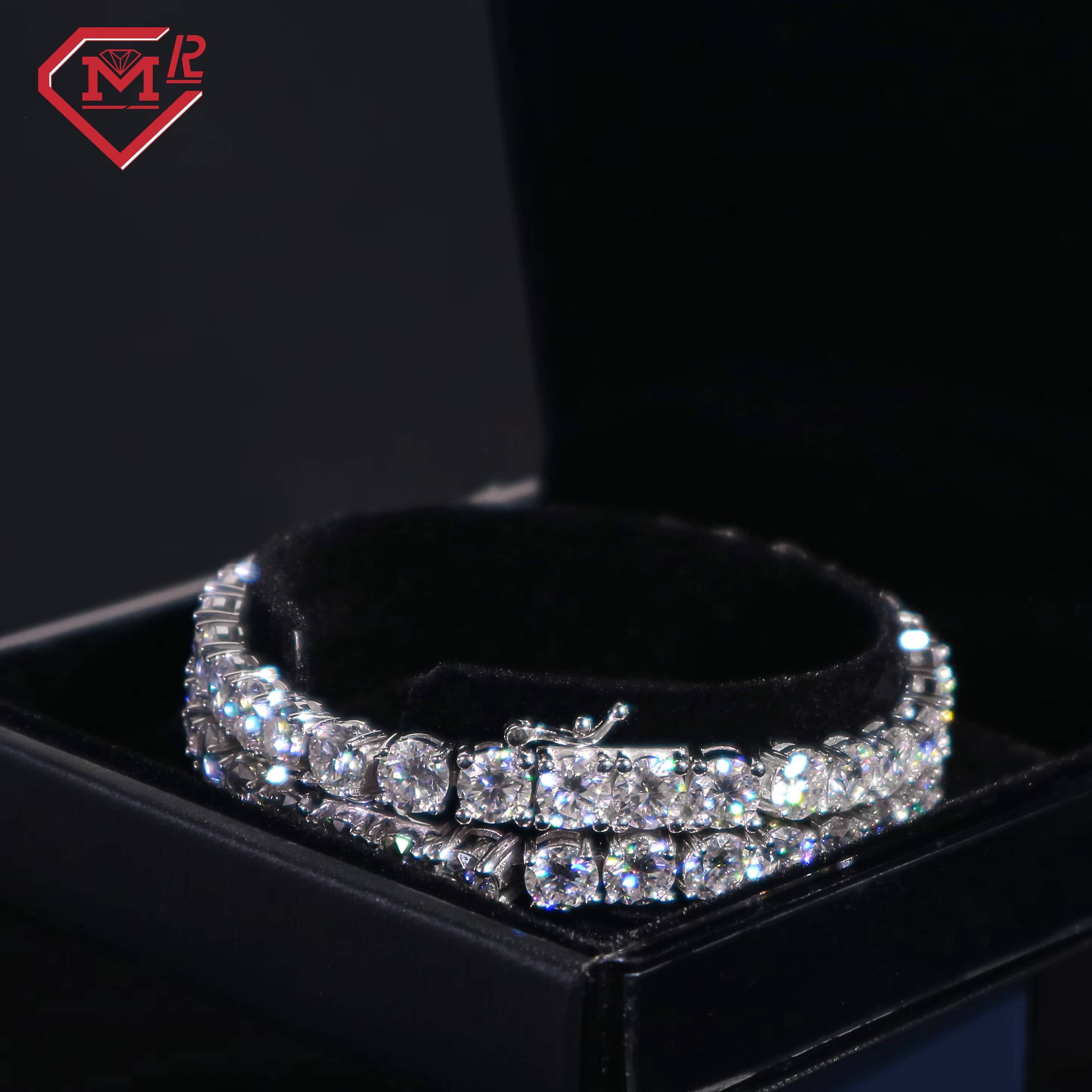 Hiphop Moissanite Tennis Chain 5MM Silver 925 Iced Out Custom Vvs Iced Out Tennis Chain