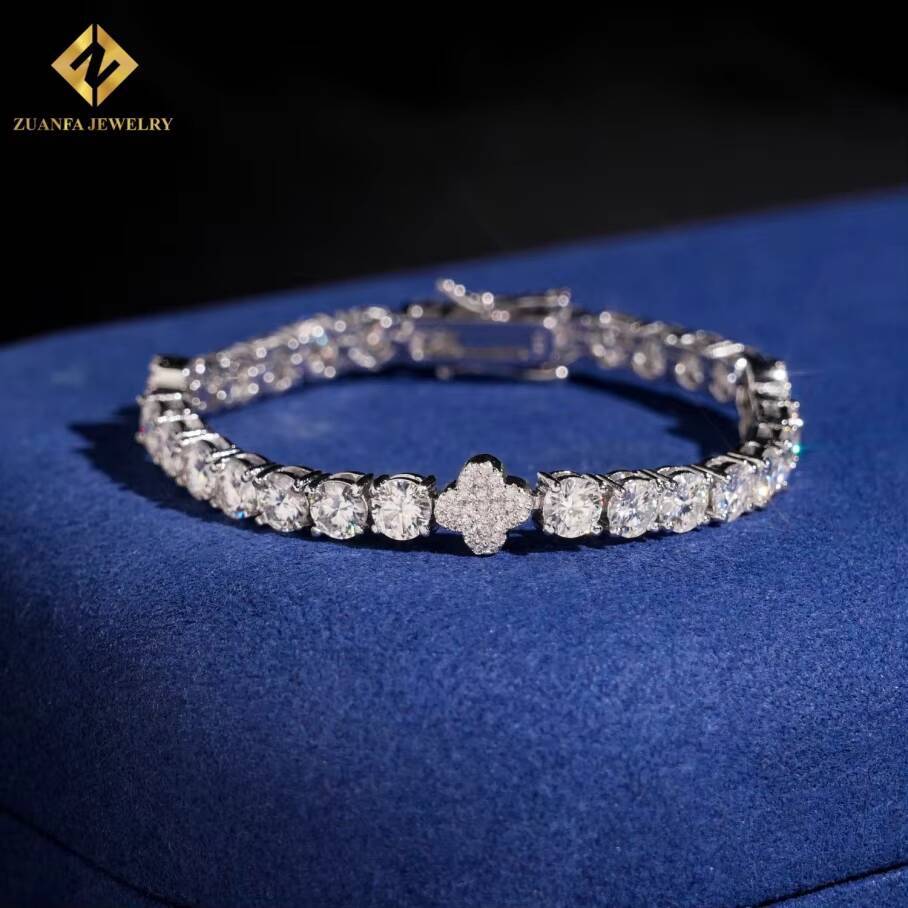 Hot Sale Luxury 5mm Four Leaf Clover Moissanite 925 Silver Moissanite Tennis Chain Pass Diamond Tester with GRA Diamond Necklace