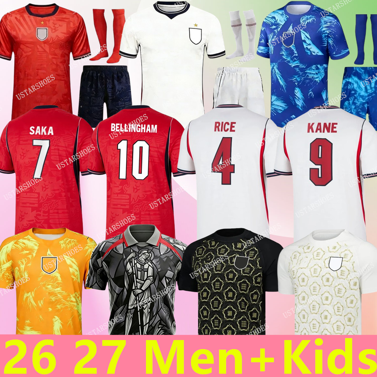 england world cup 2026 Soccer Jersey Men Kids KANE BELLINGHAM MAINOO BOWEN RICE FODEN GORDON TONEY PALMER PICKFORD Football Shirt Soccer 2026 2027 england Shirt 26 27