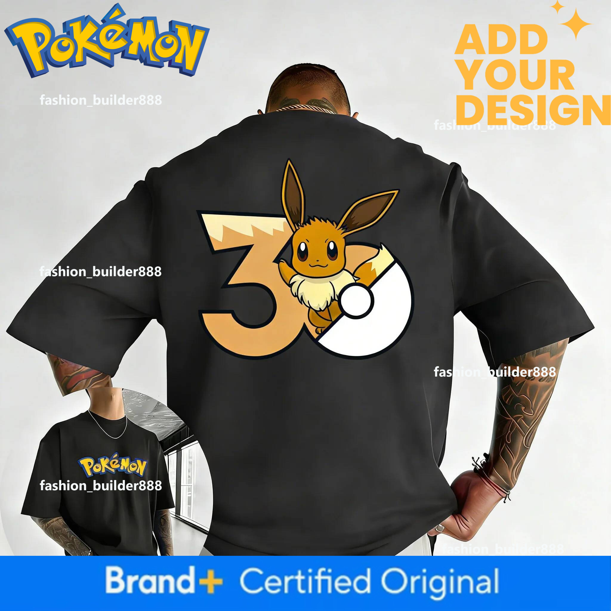 breathable Pokemon 30Th Anniversary Eevee Printed T-Shirt Summer New Men's And Women's Trendy Large Loose Casual Y2k Short Sleeve Top - view 7