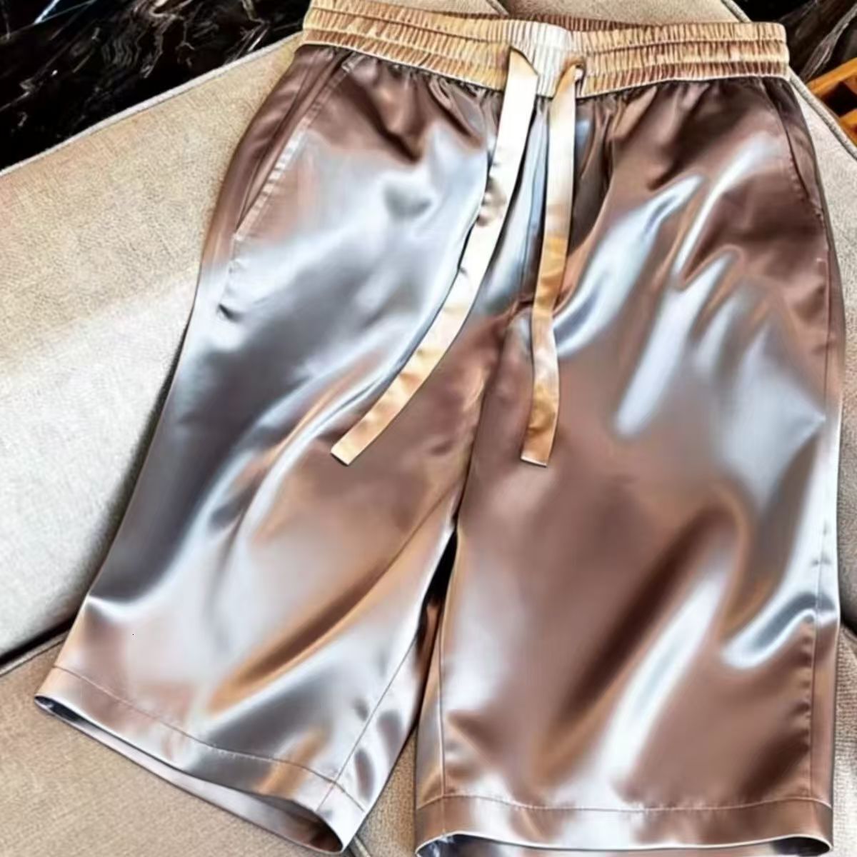 2026 Designer Style Summer Luxurious Fashion Acrylic Satin Shorts For Men - Soft And Comfortable Straight Five-piece Pants For Couples - High-class Co
