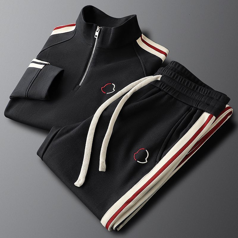 luxurious brand designer stylish loose striped casual standup collar mens hoodie set with versatile mens pants twopiece set