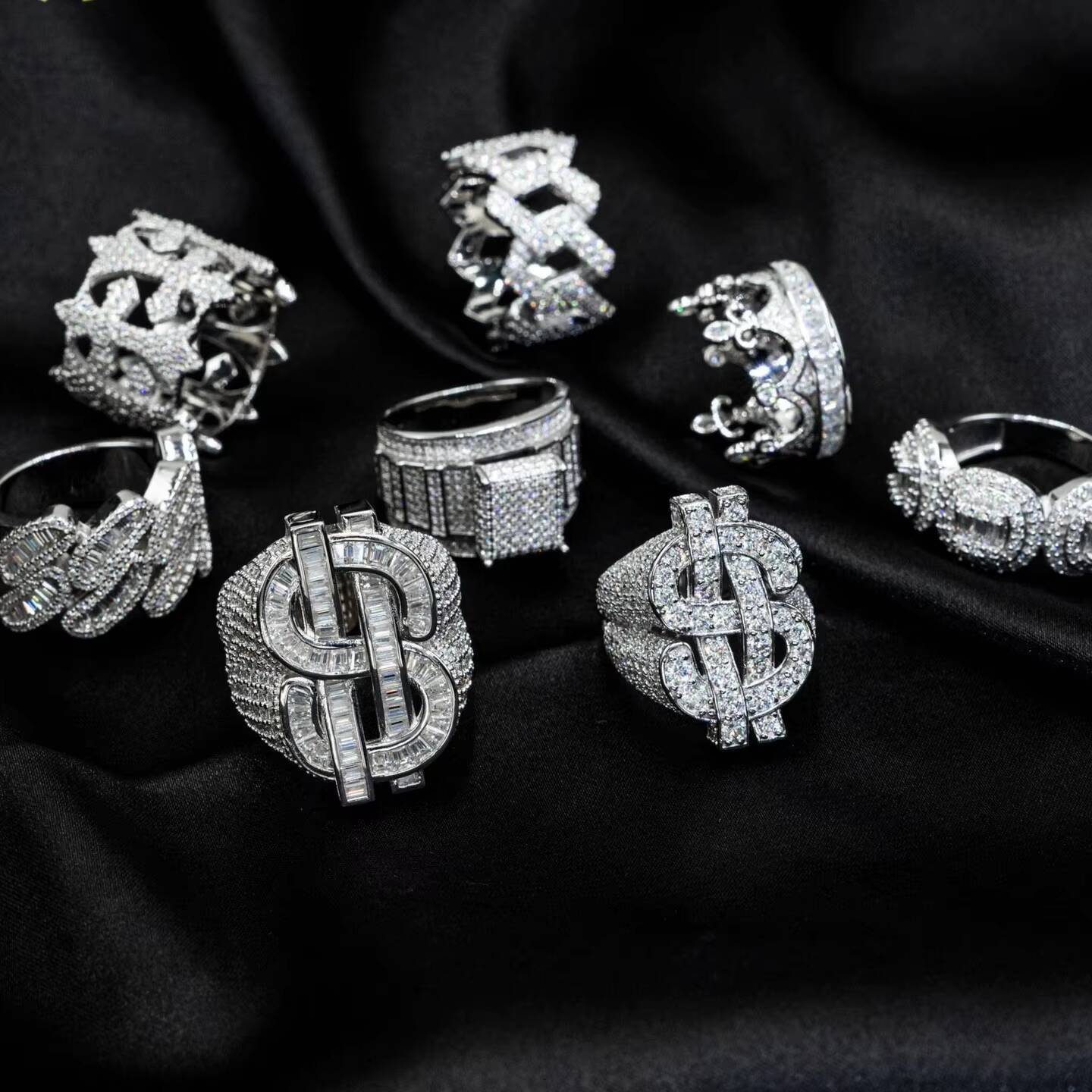 Hot Sale Custom Hip Hop Men Ring Money Be Rich Baguette Cut Gold Plated 925 Sterling Silver Vvs Moissanite Ring