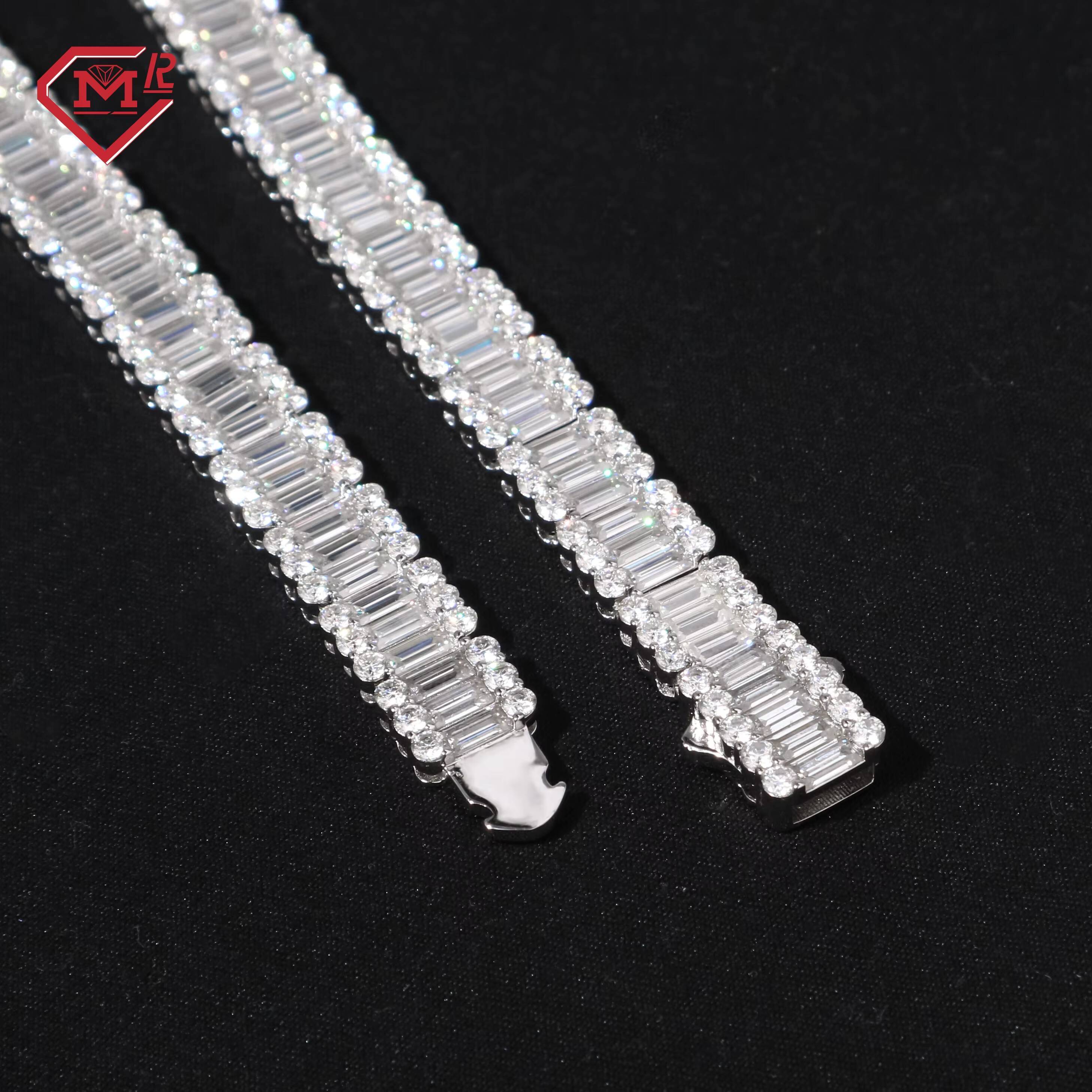 Tennis Chain Necklace Bracelet Custom Baguette Cut Hip Hop 925 Silver Moissanite Tennis Chain