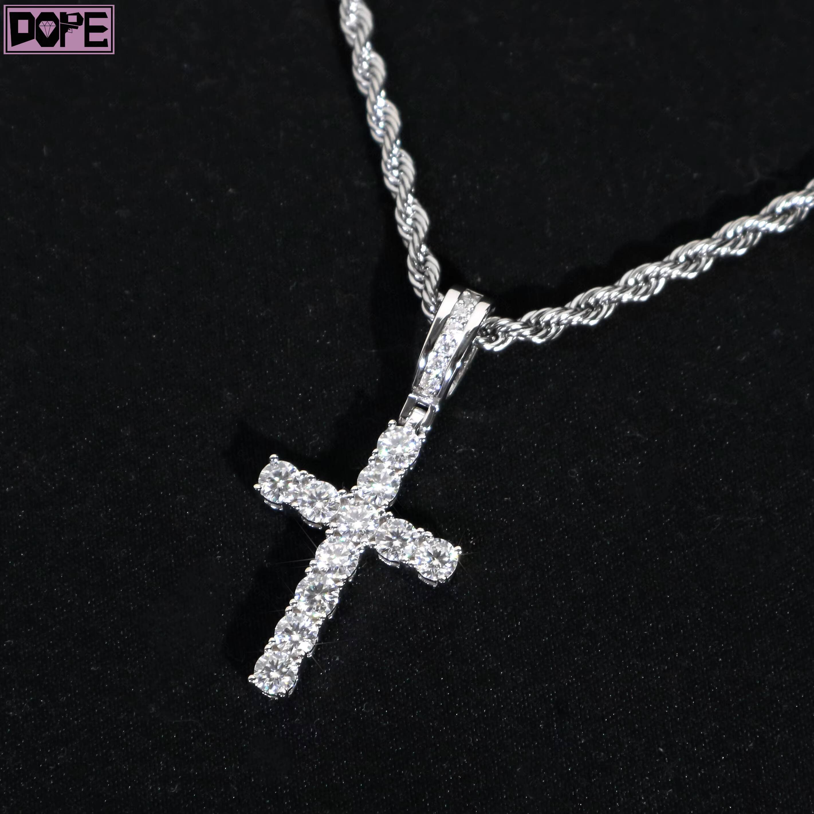 Diamond Jewelry Iced Out Cross Pendant Hip Hop VVS Lab Grown Diamond 925 Silver Small Custom Diamond Pendant
