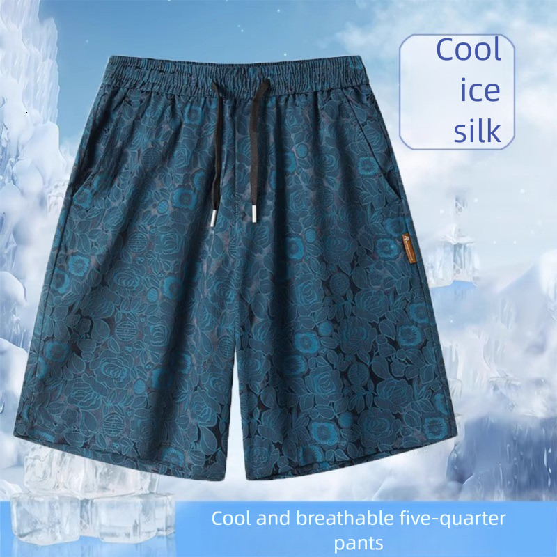 Designer Slim-cut Quick-drying Ice Silk Shorts For Men Trendy And Versatile Suitable For Casual Sports And Beach Wear Mid-length Pants