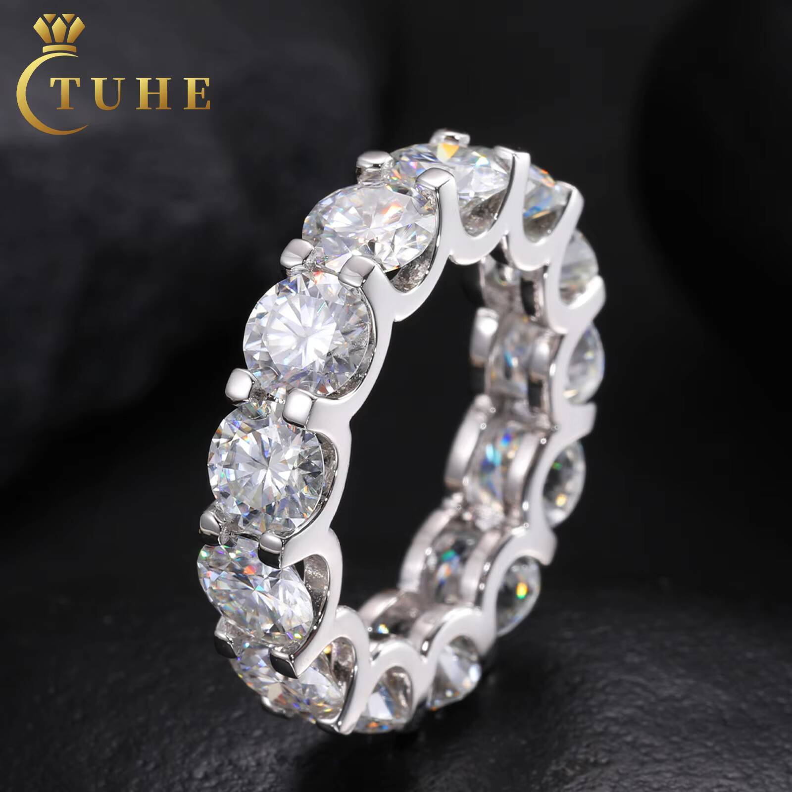 Pass Diamond Tester 1 Row 65mm Moissanite Eternity Ring White Gold Plated 925 Sterling Silver VVS Fine Wedding Jewelry for Men