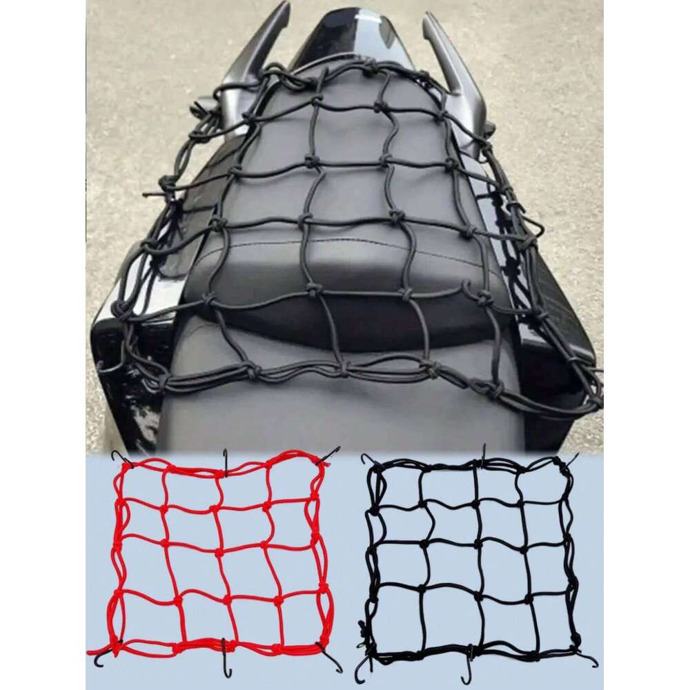 30x30cm Elastic Cargo w/Hooks, Durable Stretch Mesh, Fits Motorcycle/Bike/Electric Scooter Rear Seat/Tank, Fuel Tank Net