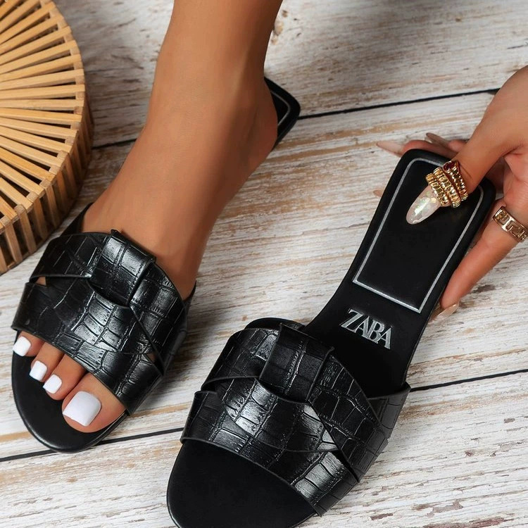 Women Metallic Rainbow Color Block Slide Sandals, Criss Cross Flat Open Toe Casual Summer Beach Slip On Fashion Slippers - view 8