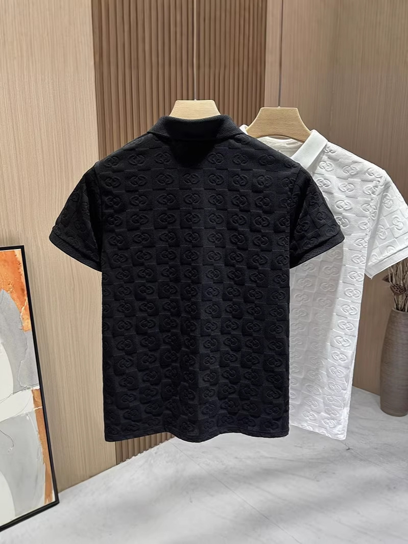 designer Tees 2026 Men's Luxury Monogram Embossed Polo Shirt Casual Slim Fit Short Sleeve Button Placket Top