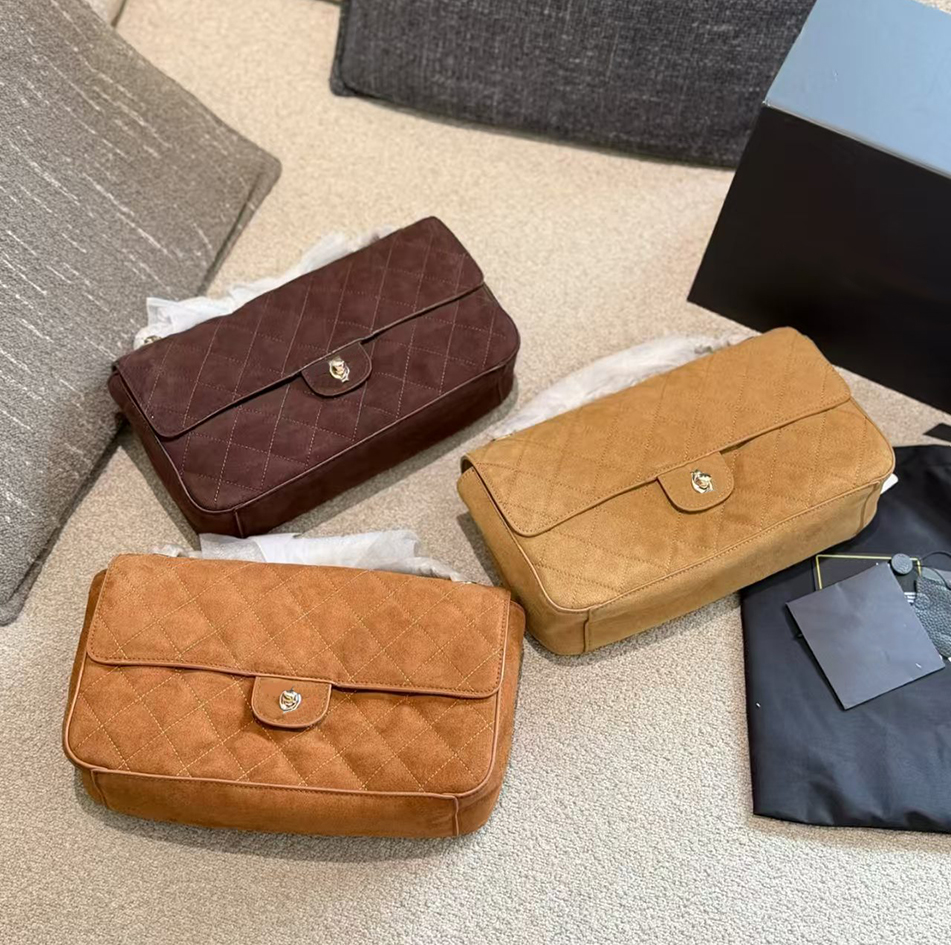 Designer 26SS Suede Flap Shoulder Bag Women Retro Quilted Chain Shoulder Bag Top quality Gold Hardware Crossbody Bag