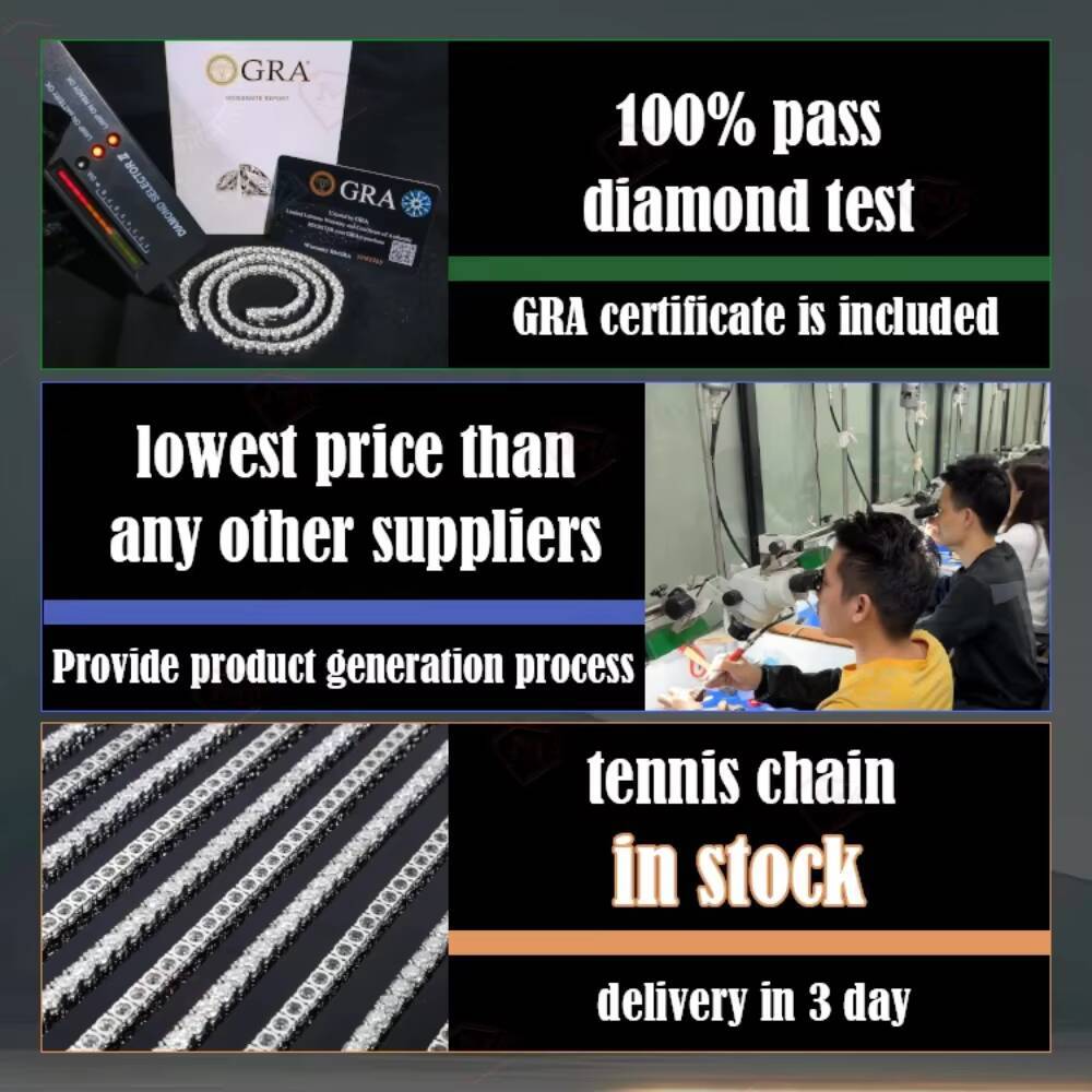 3mm 4mm 5mm VVS Iced Out Chain Tennis Necklace White Gold 925 Sliver Moissanite Tennis Chain