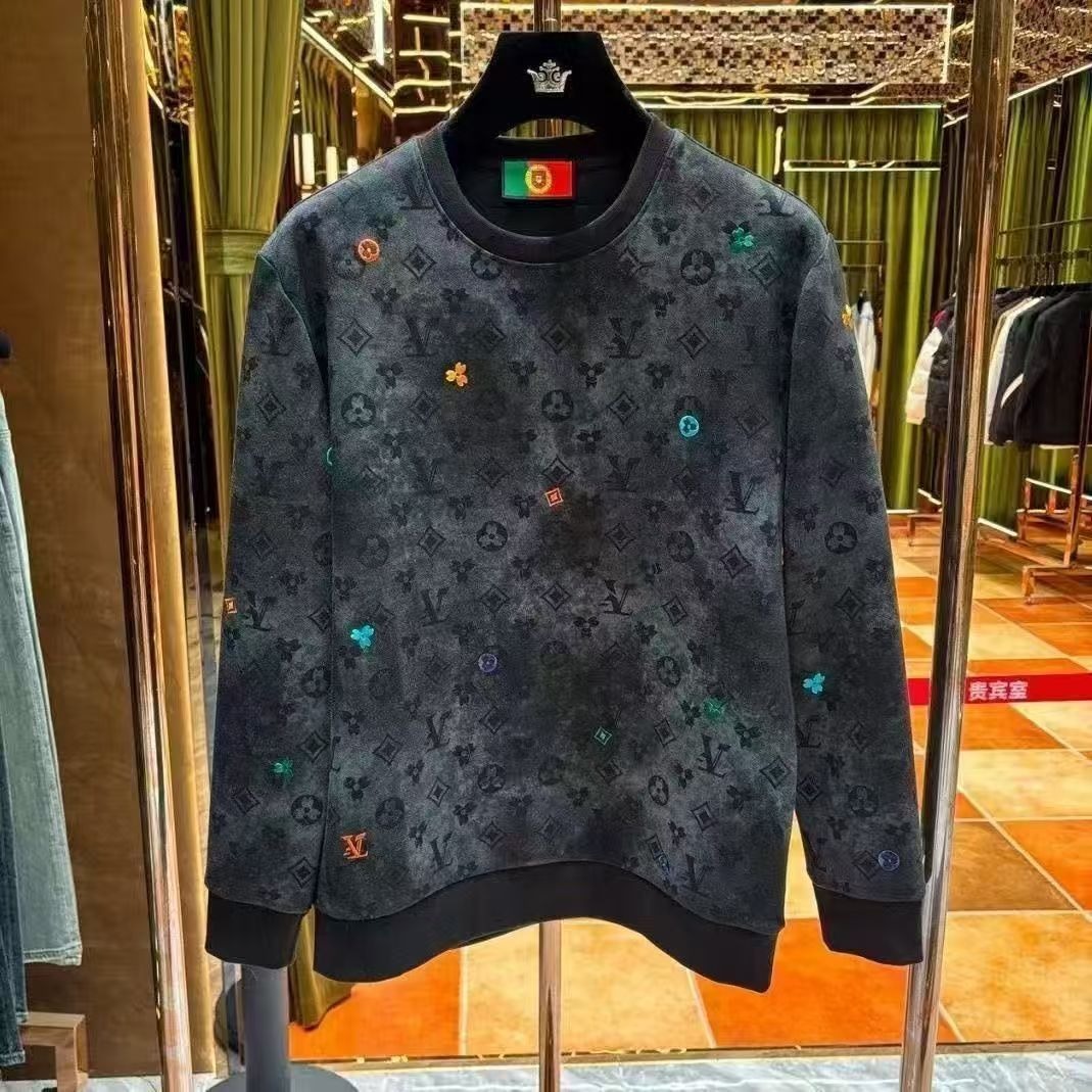 Luxury Brand Designer Gradient Checked Round-neck Pullover Heavyweight Hoodie, Soft And Trendy Loose-fitting Casual Autumn Long-sleeved Base Layer Top