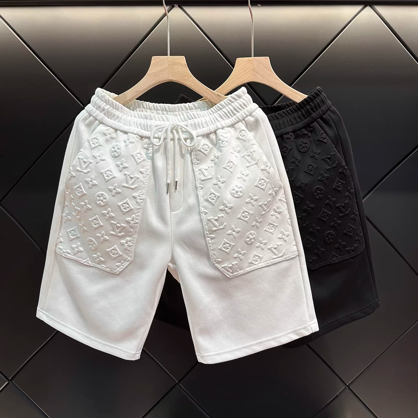 High-end trendy brand fashionable lettered jacquard five-pocket pants for men - summer new style casual sports shorts, straight-leg pants