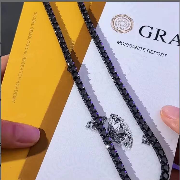 20MM-65MM Black Moissanite Tennis Chain Necklace 925 Silver 18K Gold Plated Iced Out Hip Hop Custom Jewelry Necklace