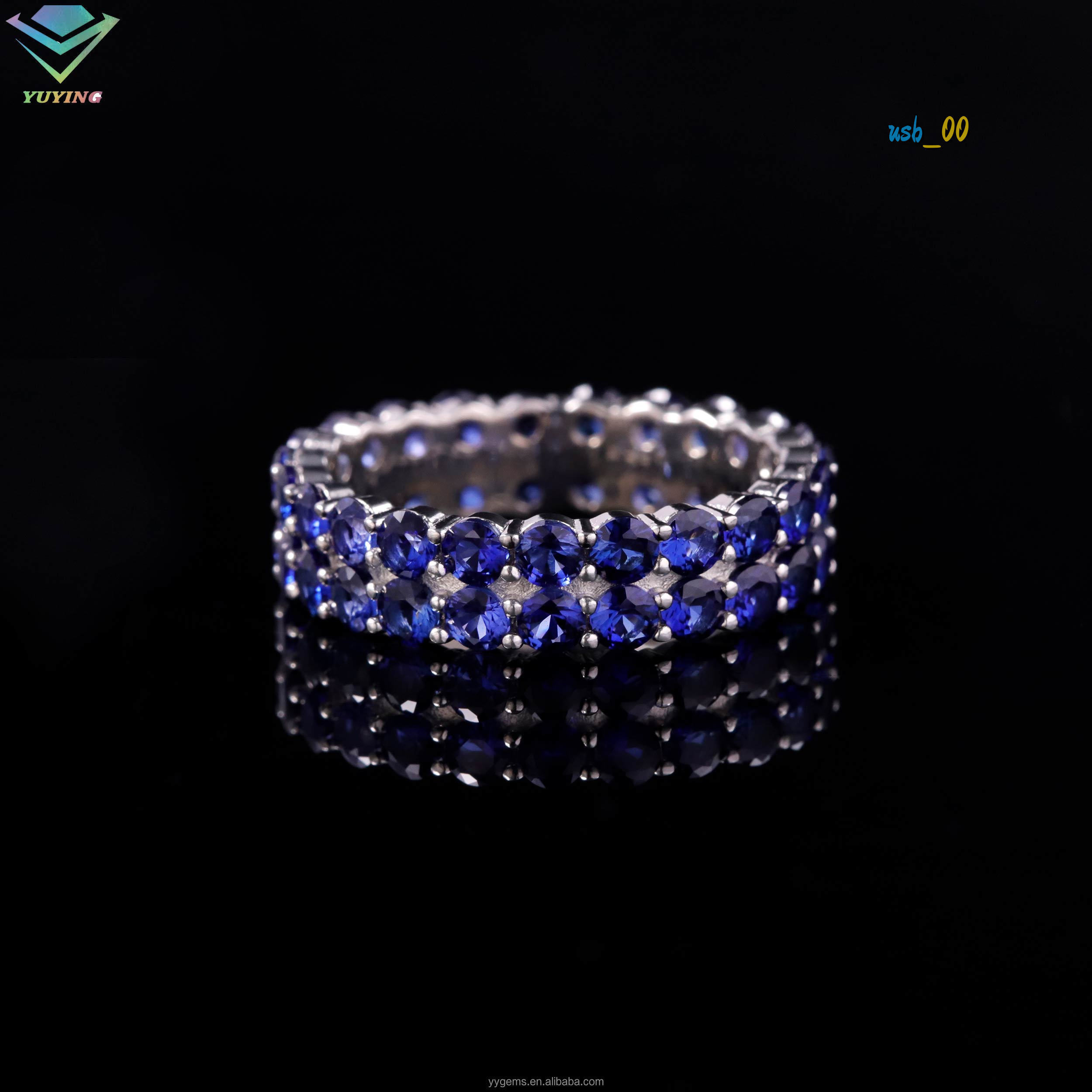 Fashion Blue Diamond Cuban Ring Fine Jewelry 925 Sterling Silver Ring for Men Women Lab Grown Sapphire Diamond Cuban Ring