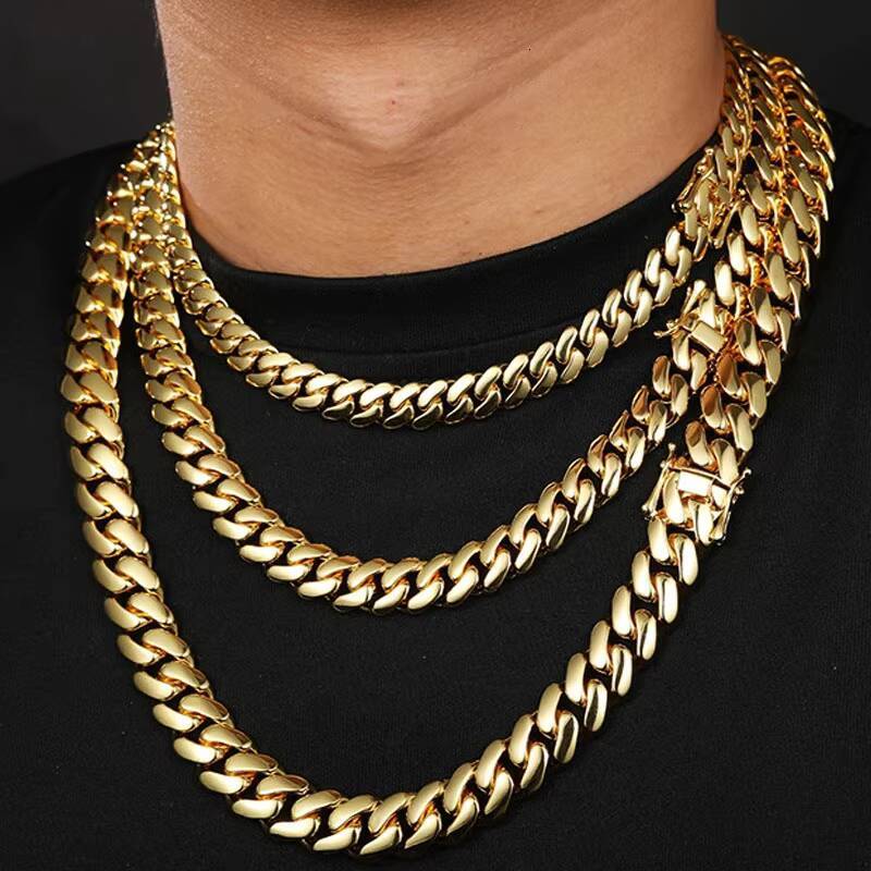 14mm Brass Gold Plated Hip Hop Moissanite Cuban Chain Necklace Customized Gift for Men and Women