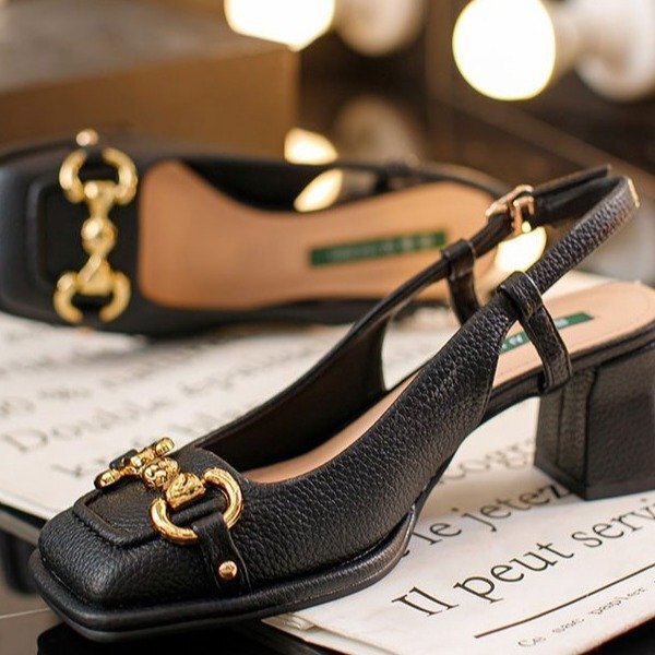 Women's Green Leather Sandals Metal Buckle Square Toe Plus Size Retro Square Toe High Sandals for Women New Style Horsebit Chunky Single Shoes
