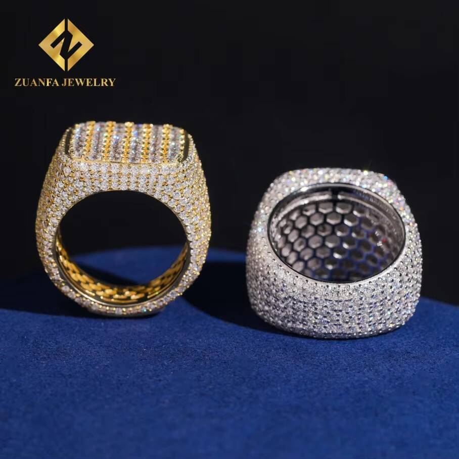 Hot Sale Jewelry New Design Round Diamond Hip Hop 925 Silver Iced Out VVS Mens Moissanite Ring