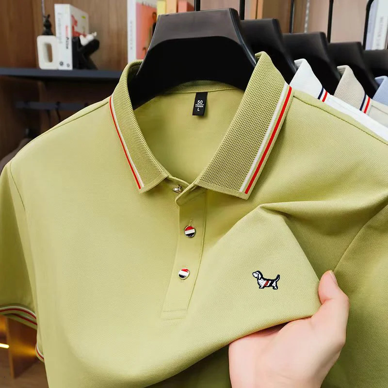 y Man ShortSleeved Polo Shirt Lapel Button SilkContaining Dog Embroidery British Style TShirt Outdoor Leisure Mens Wear 260410