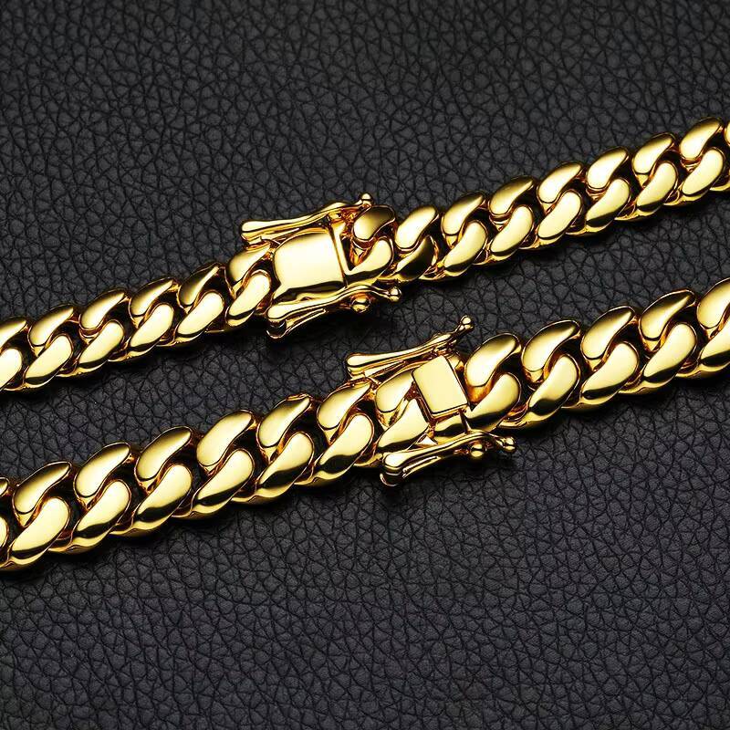 14mm Brass Gold Plated Hip Hop Moissanite Cuban Chain Necklace Customized Gift for Men and Women