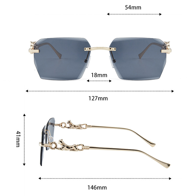 Luxury New Metal Frameless Leopard Print Designer Sunglasses Korean Square Small Frame Fashionable Sunglasses Trendy Versatile Sunglasses