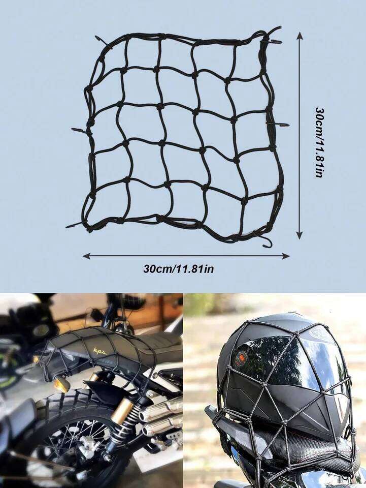 30x30cm Elastic Cargo w/Hooks, Durable Stretch Mesh, Fits Motorcycle/Bike/Electric Scooter Rear Seat/Tank, Fuel Tank Net
