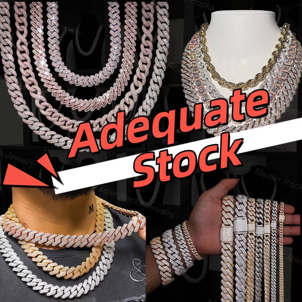 Hiphop Cuban Chain Iced Out Custom 4 Row New Square 925 Sterling Silver Vvs Moissanite Cuban Link Chain