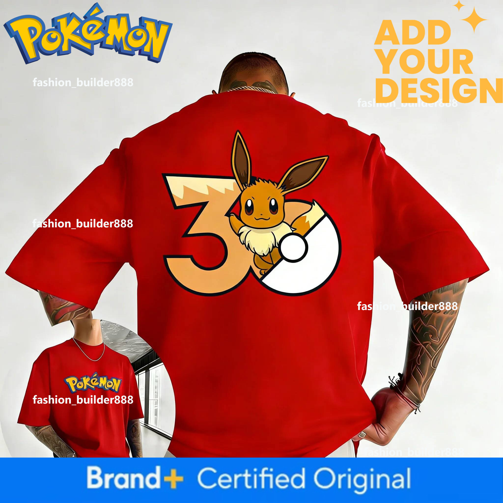 breathable Pokemon 30Th Anniversary Eevee Printed T-Shirt Summer New Men's And Women's Trendy Large Loose Casual Y2k Short Sleeve Top - view 5