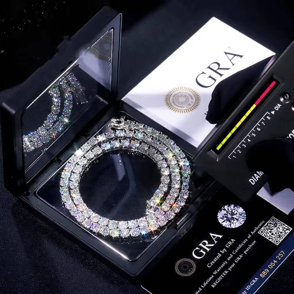 Iced Out Moissanite Bracelet Tennis Chain Men 4mm 5mm 6mm 925 Silver Bling Moissanite Tennis Chain