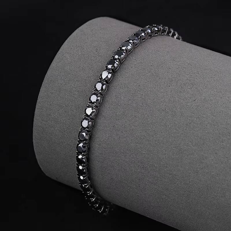 Cheapest Full Black Moissanite Tennis Chain Bracelet 925 Silver Bracelet Hiphop Men Black Moissanite Bracelet