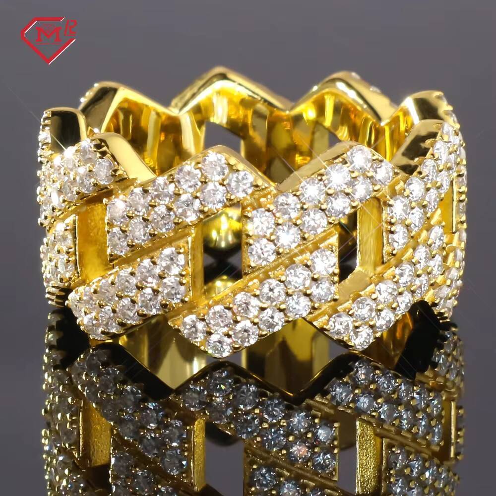 Hiphop Jewelry Men Rings Cuban Half VVS Iced Out Straight Edge 925 Silver Moissanite Ring