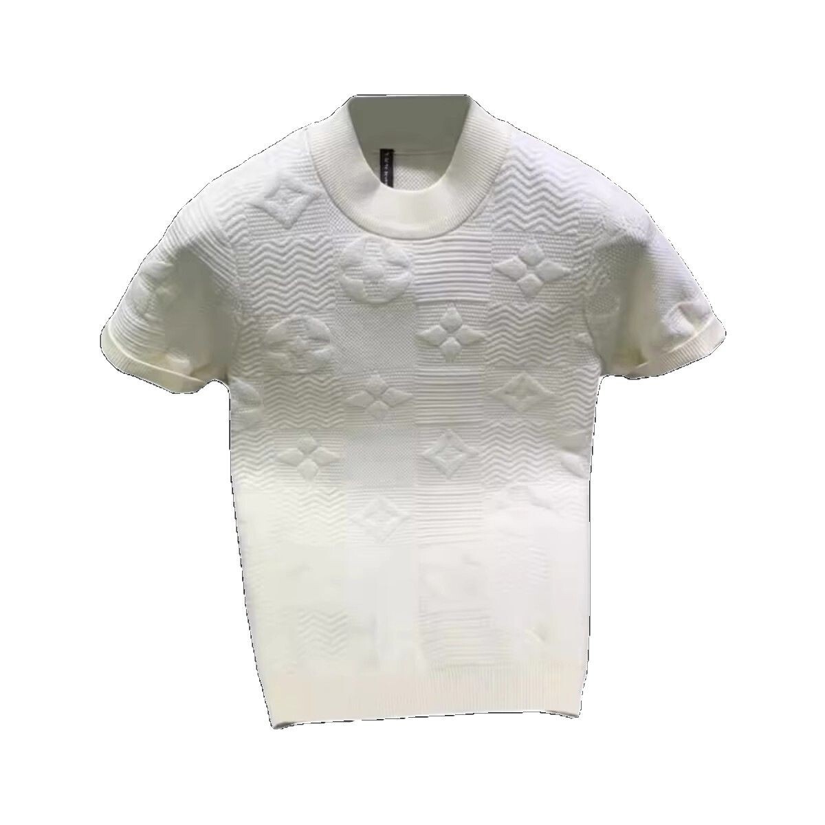 luxury brand designer shortsleeved sweater for men knitted semisleeve base layer round neck jacquard pattern trendy turtleneck top for men